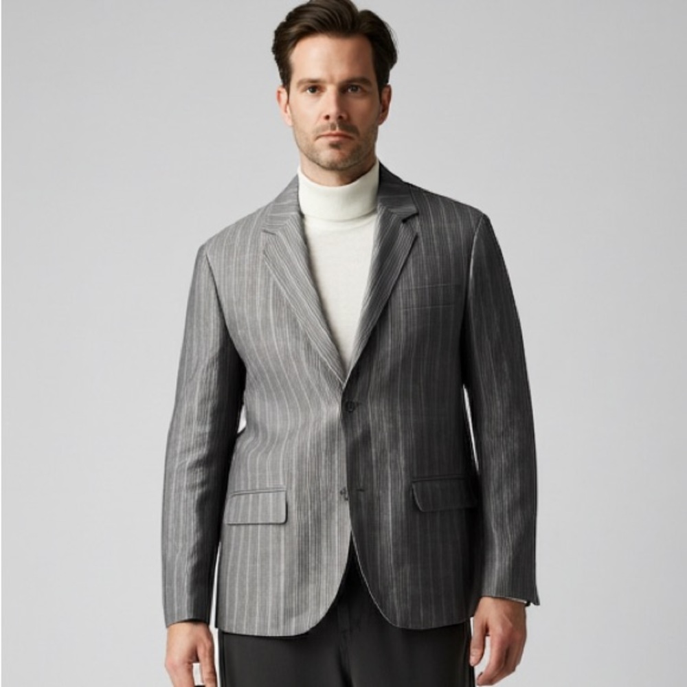 Men's Gray Pinstripe Blazer - Tailored Two-Button Sport Coat